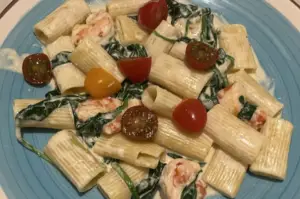 cheese shrimp penne pasta and spinach recipe